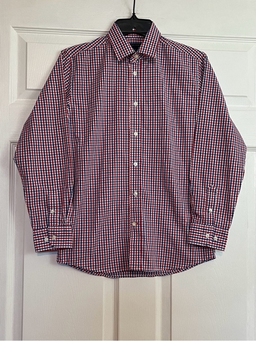 Tommy Hilfiger Boys Red Blue Gingham Dress Shirt - Long Sleeve Size 14